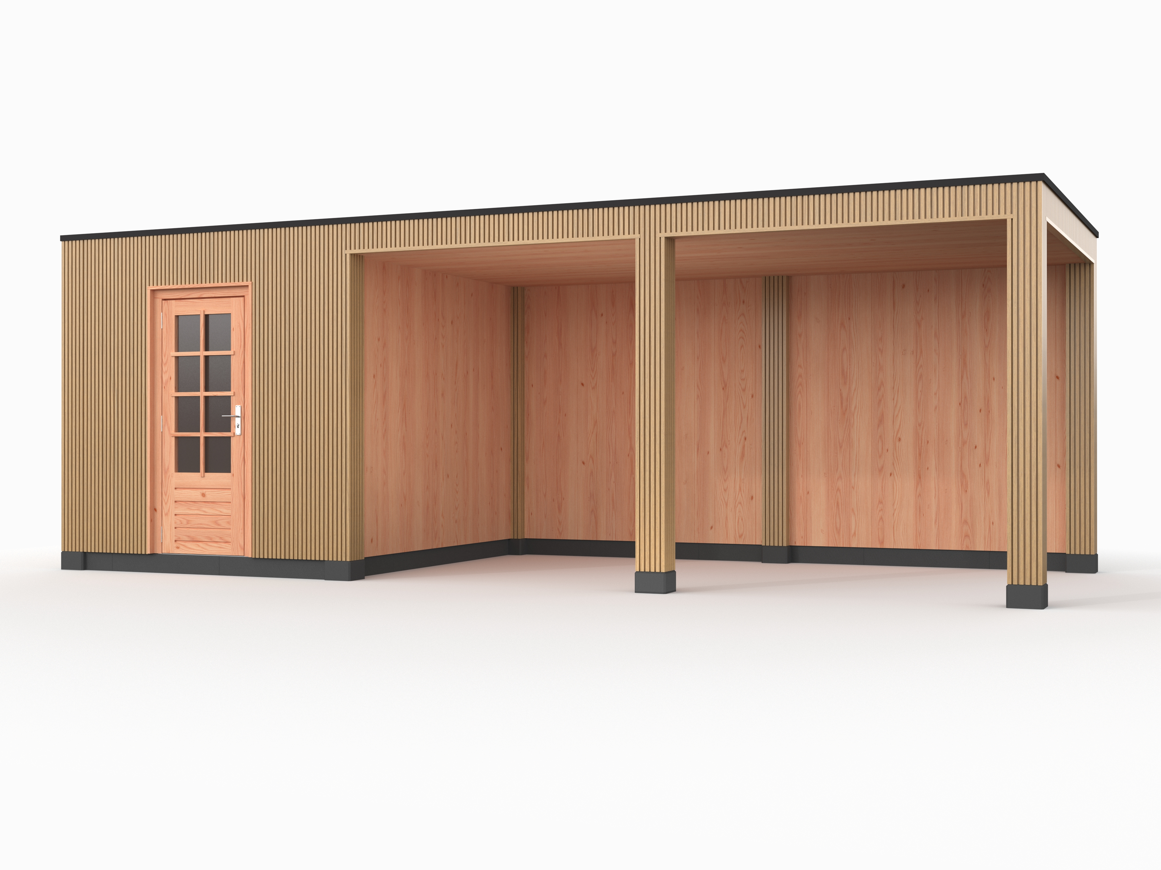 Douglas overkapping, 750 x 300, met schuur en achterwand, Westwood Rhombus Red Cedar - Afbeelding 1